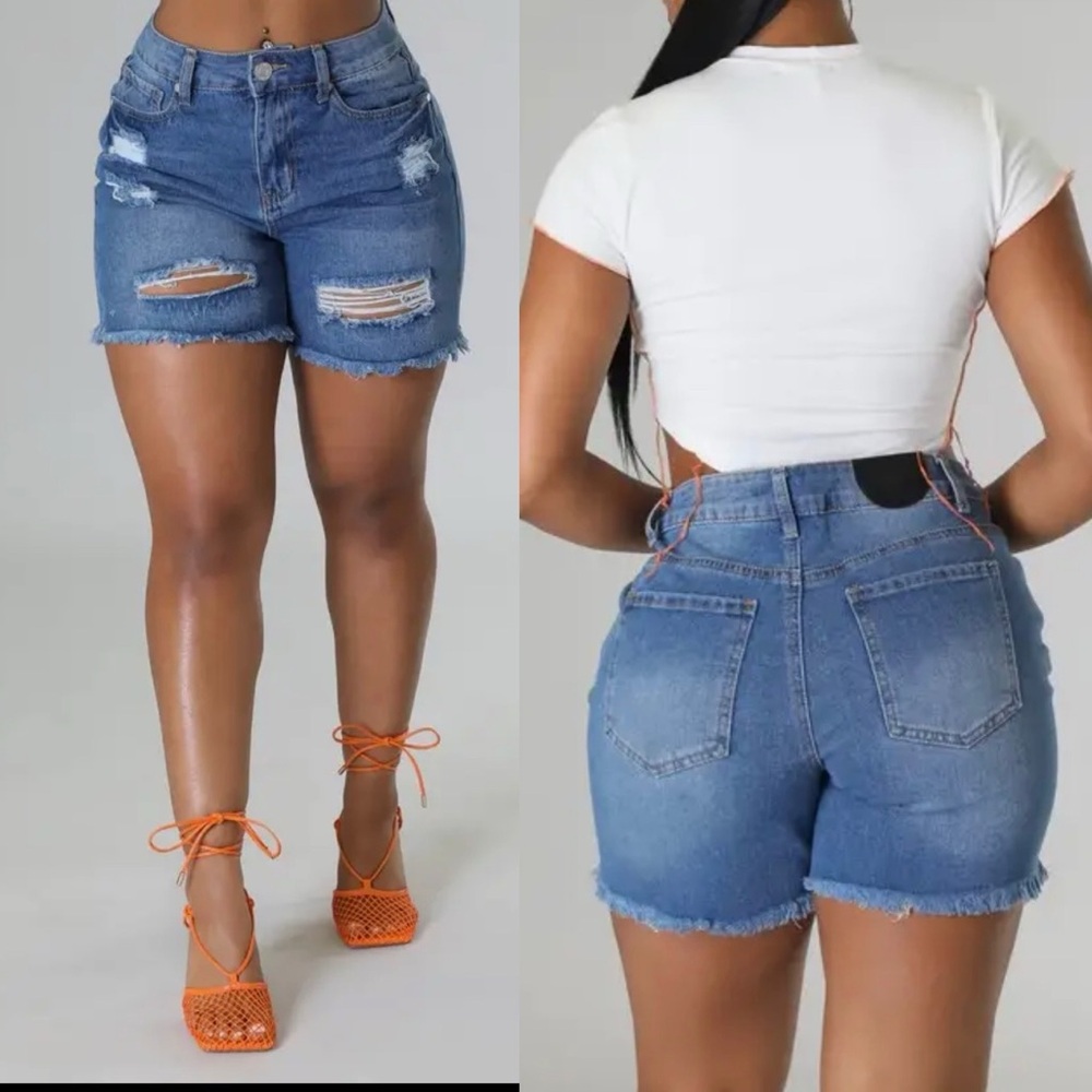 Women’s Blue Distressed Denim Shorts